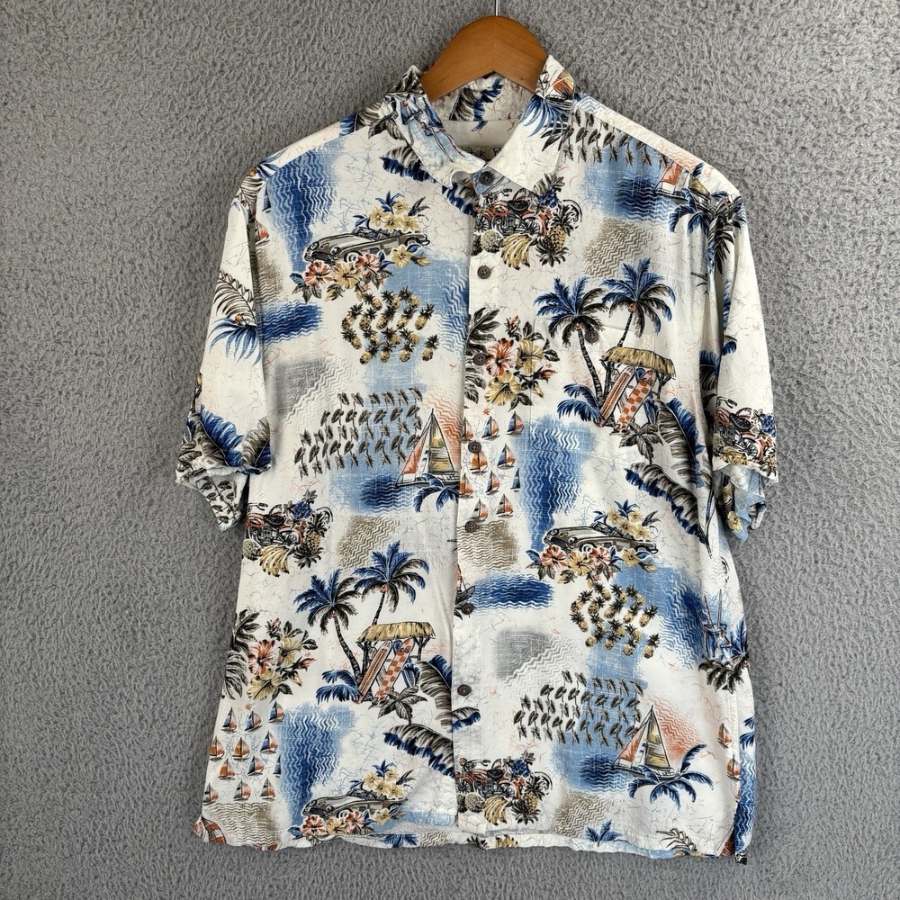 Batik Bay Shirt Mens Large Hawaiian Aloha 100% Rayon Motorcycle Surf‎ Board